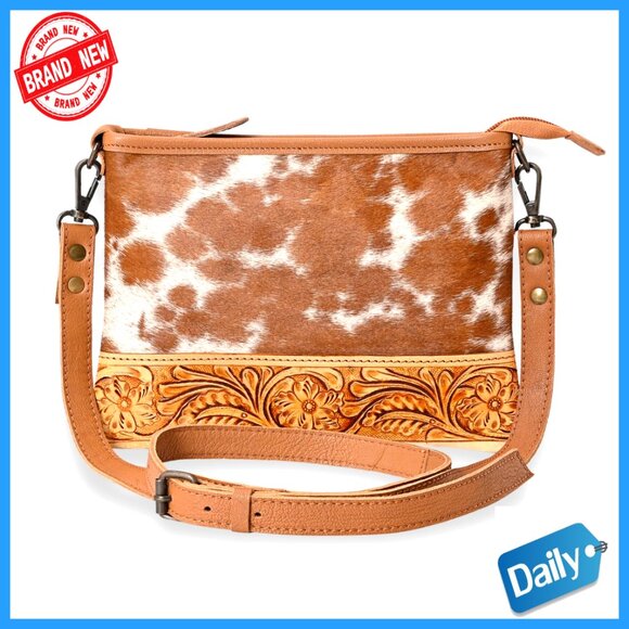 Tooled Leather Crossbody Bag Western Cowgirl Fashion Adjustable Strap Minimal